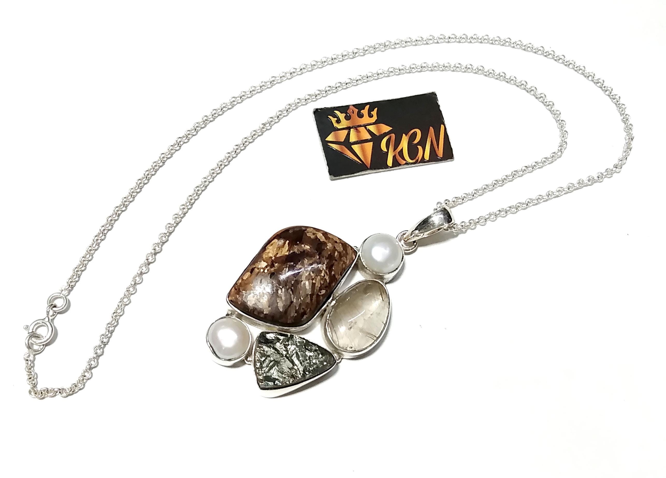 ALL Natural Gemstone Pendant, Bronzite With Real Multi Stone Pendant, 925 Starling Silver Jewelry Pendant, Handmade Making Stylish Pendant